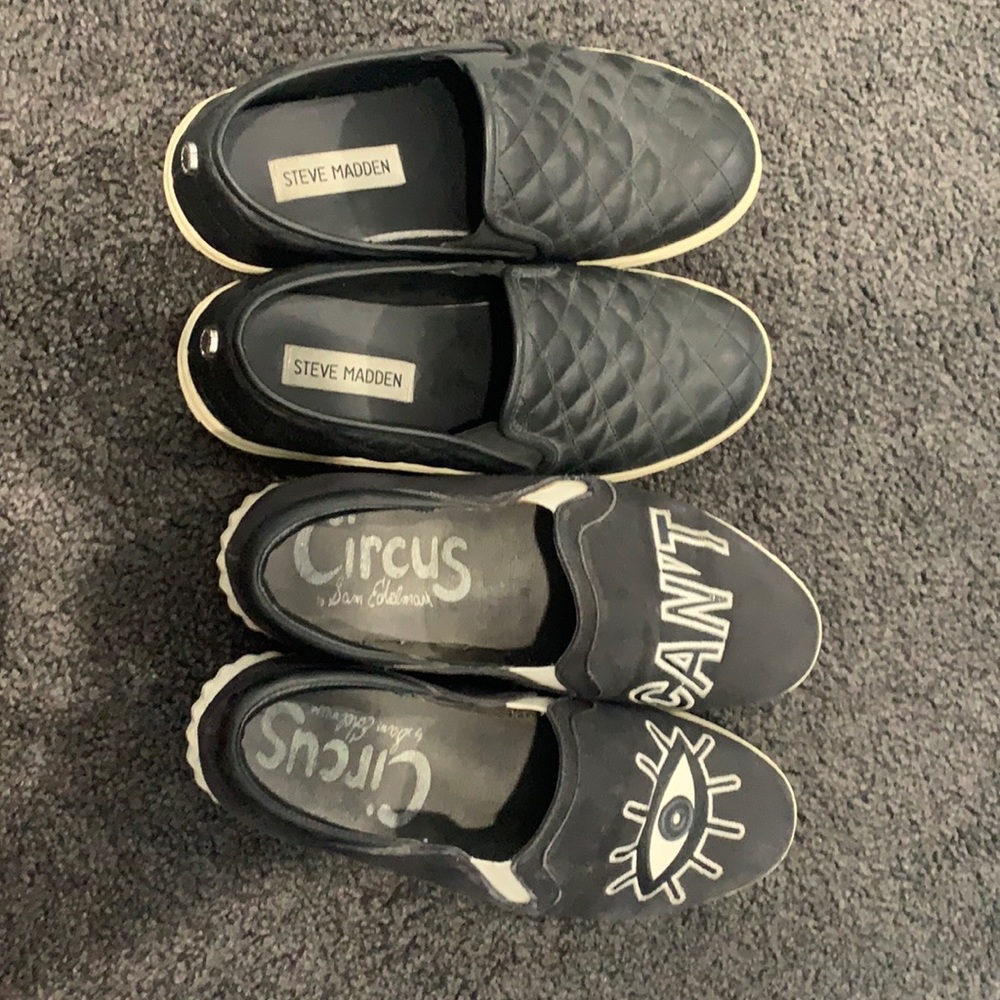 Steve Madden & Sam Edelman black slide on sneakers